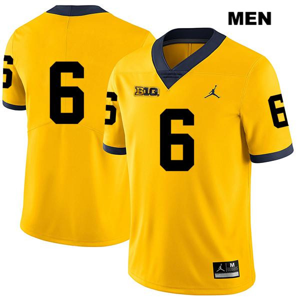 Men's NCAA Michigan Wolverines Michael Sessa #6 No Name Yellow Jordan Brand Authentic Stitched Legend Football College Jersey KU25Y62QB